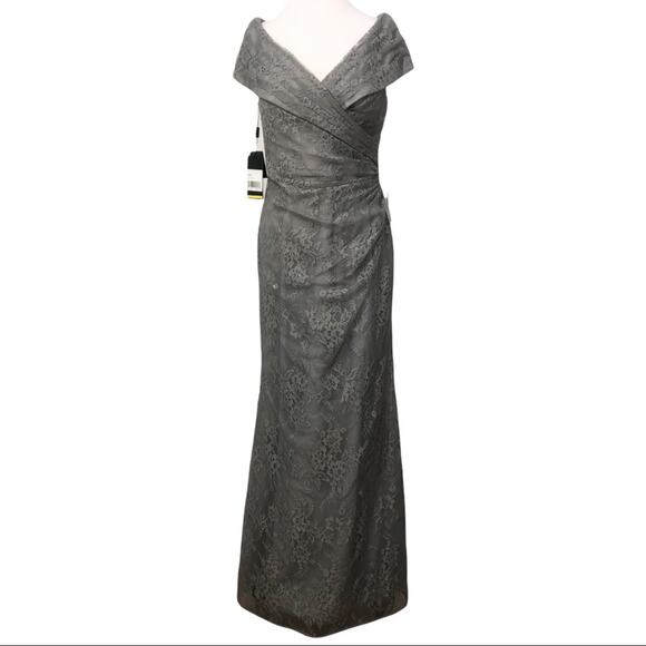 La Femme Platinum Portrait Neckline Lace Embellished Trumpet Gown 6 Style 27972 - Picture 3 of 10